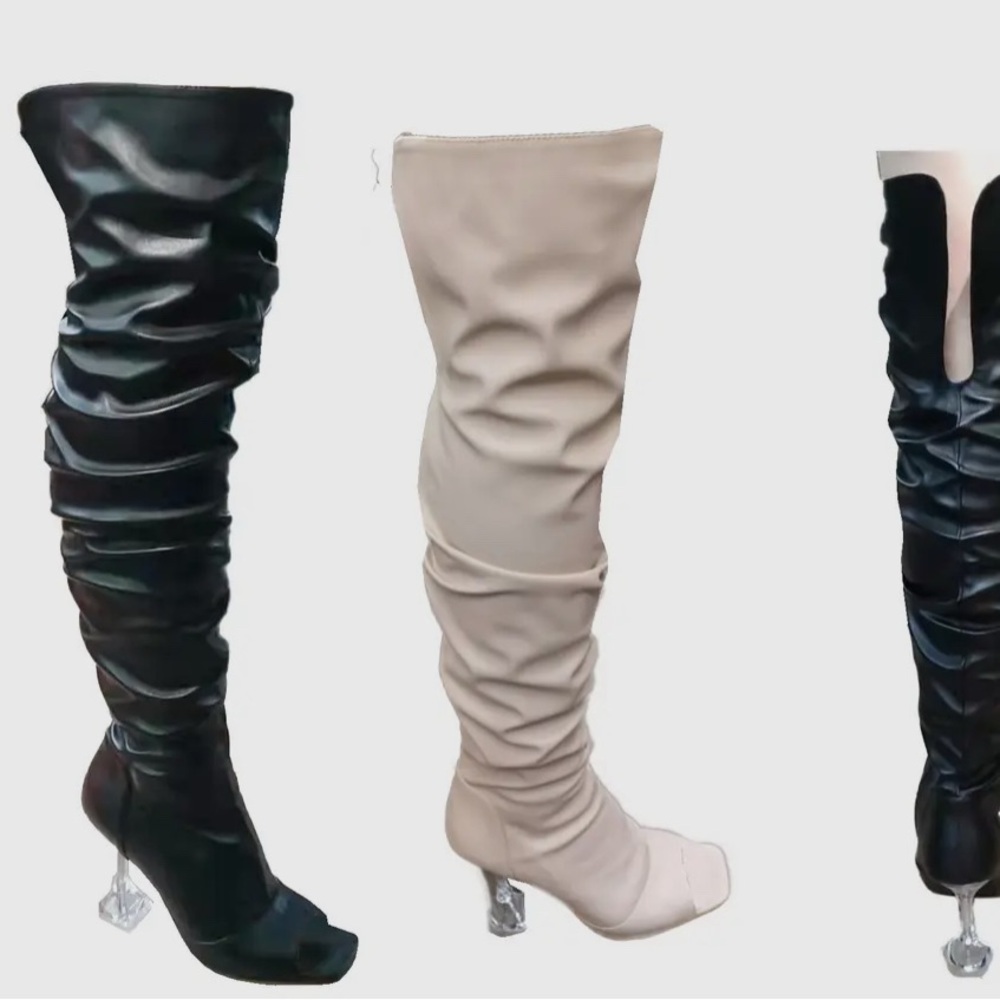 Elegant Over-the-Knee Boots - Black and Cream